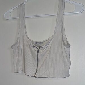 Zara Off-White Ribbed Tank Top with Zipper